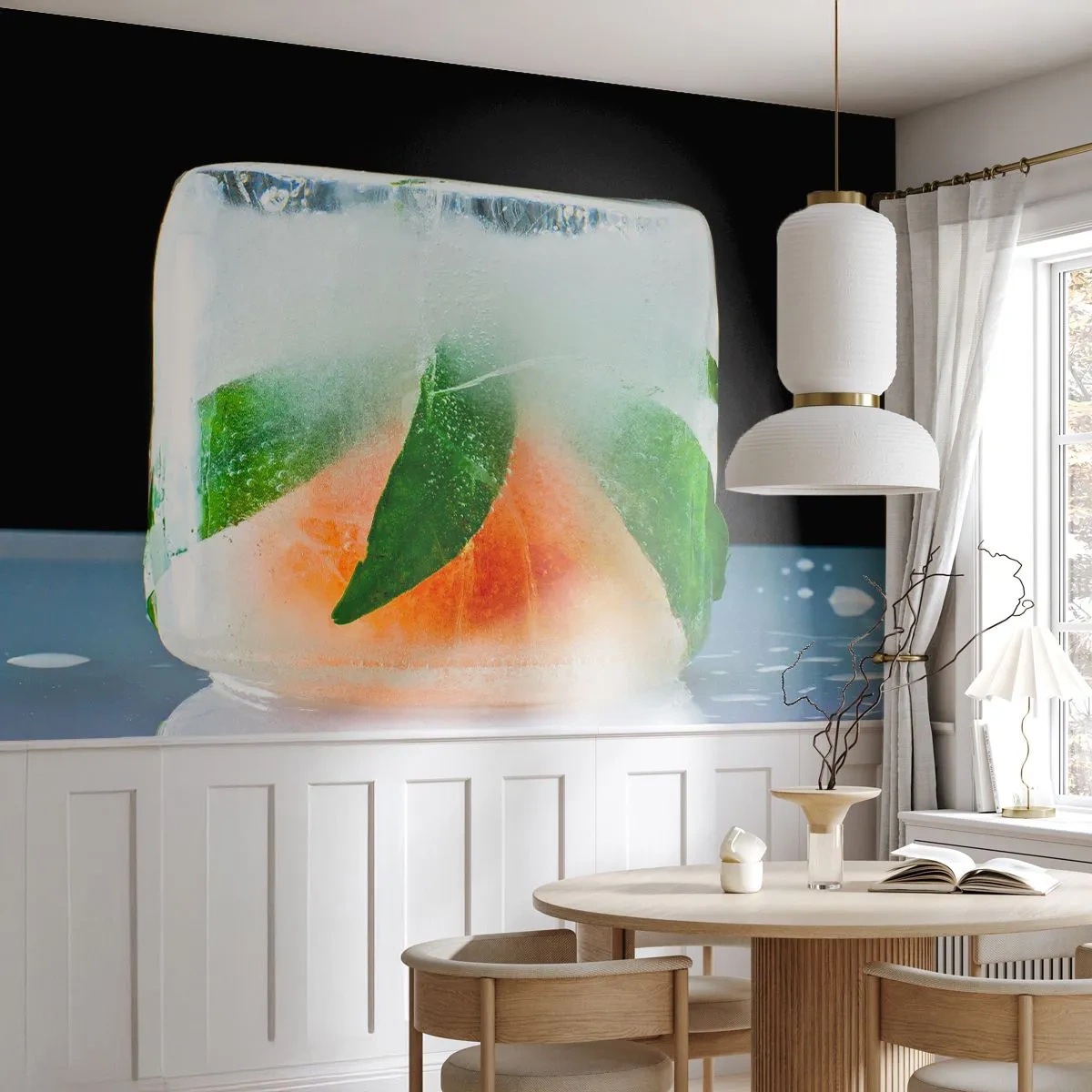 Fotomural Premium Canvas - Frescura - Cubo de hielo, Naranja, Hoja de menta - 250x175 cm