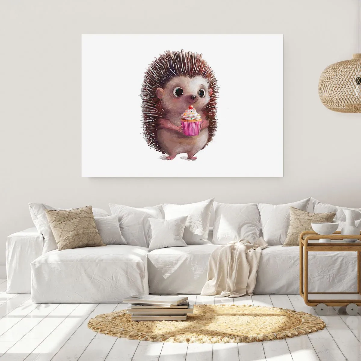 Póster - Un lindo erizo con una magdalena. - 100x70cm - La celebración es diaria - Decoración de pared moderna para salón y dormitorio ARTTOR