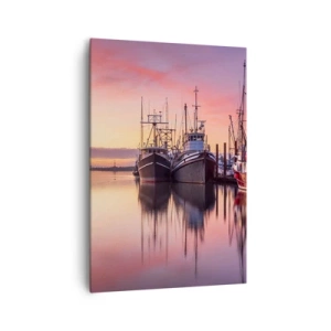 Cuadro sobre lienzo - Impresión de Imagen - Barcos de pesca en el puerto al atardecer - 70x100cm - Descanso antes de partir - Decoración de pared moderna para salón y dormitorio ARTTOR