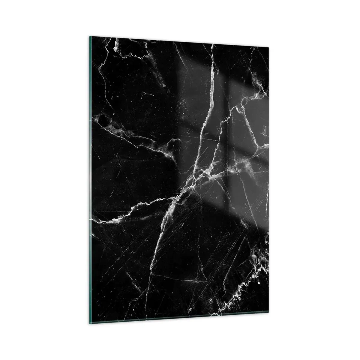 Cuadro sobre vidrio - Impresiones sobre Vidrio - Superficie de mármol negro con vetas claras. - 50x70cm - La vida secreta de la piedra - Decoración de pared moderna para salón y dormitorio ARTTOR