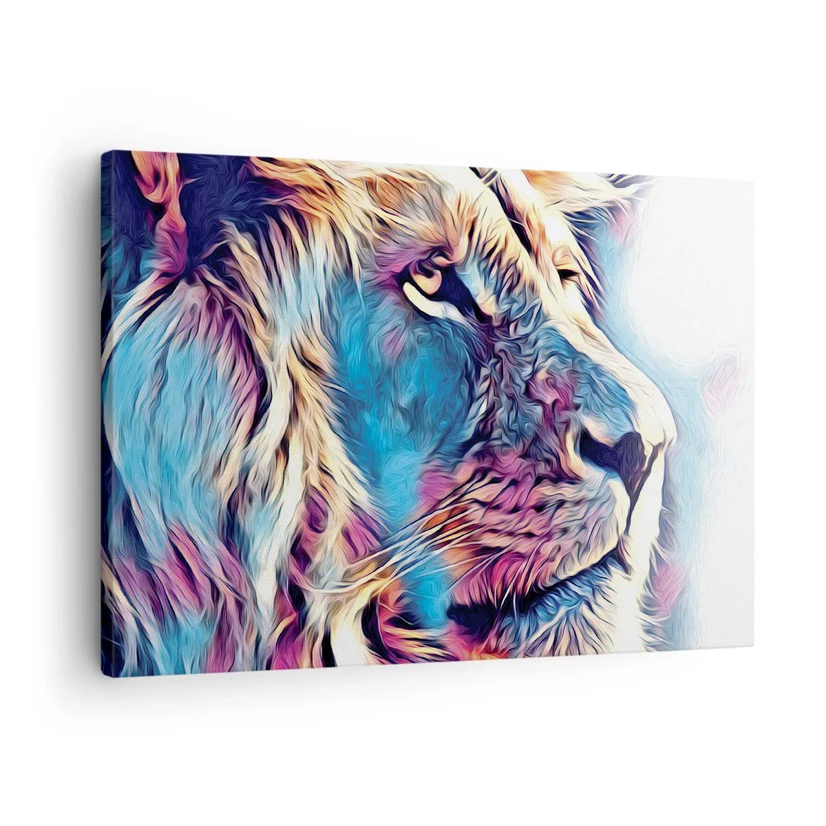 Cuadro sobre lienzo - Impresión de Imagen - Retrato de un león en colores vivos y abstractos. - 70x50cm - La sabiduría de la naturaleza - Decoración de pared moderna para salón y dormitorio ARTTOR