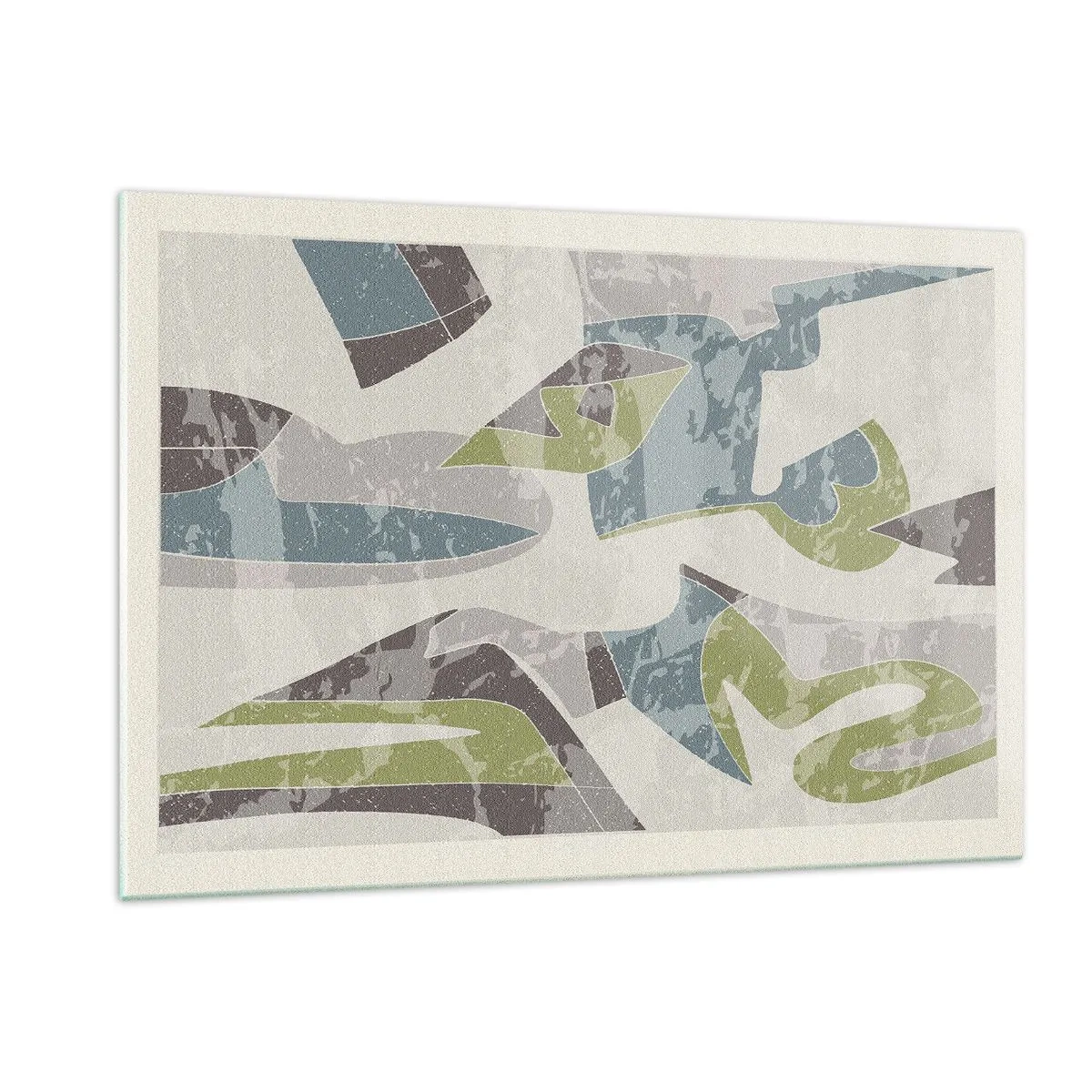 Cuadro sobre vidrio - Impresiones sobre Vidrio - Composición geométrica en verde y gris. - 120x80cm - Composición tras vidriera - Decoración de pared moderna para salón y dormitorio ARTTOR