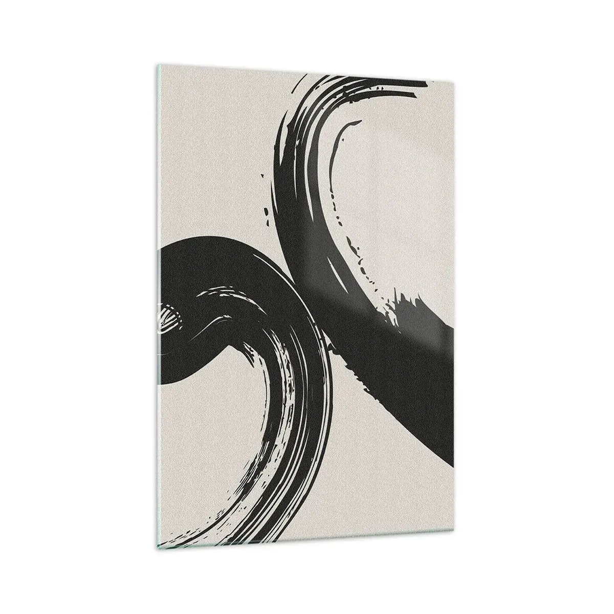 Cuadro sobre vidrio - Impresiones sobre Vidrio - Pinceladas dinámicas en negro sobre un fondo claro - 70x100cm - Barrido y circular - Decoración de pared moderna para salón y dormitorio ARTTOR