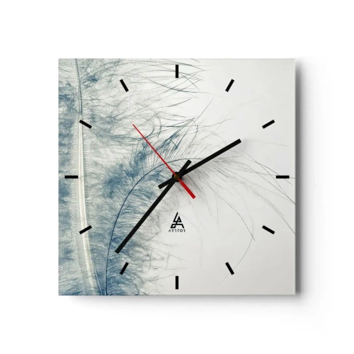 Reloj de pared - Reloj de vidrio - Una delicada pluma en tonos pastel sobre un fondo claro. - 30x30cm - Susurro de la naturaleza - Decoración de pared moderna para salón y dormitorio ARTTOR