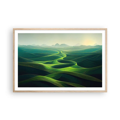 Póster en marco roble claro - Valles en tonos verdes - 91x61 cm