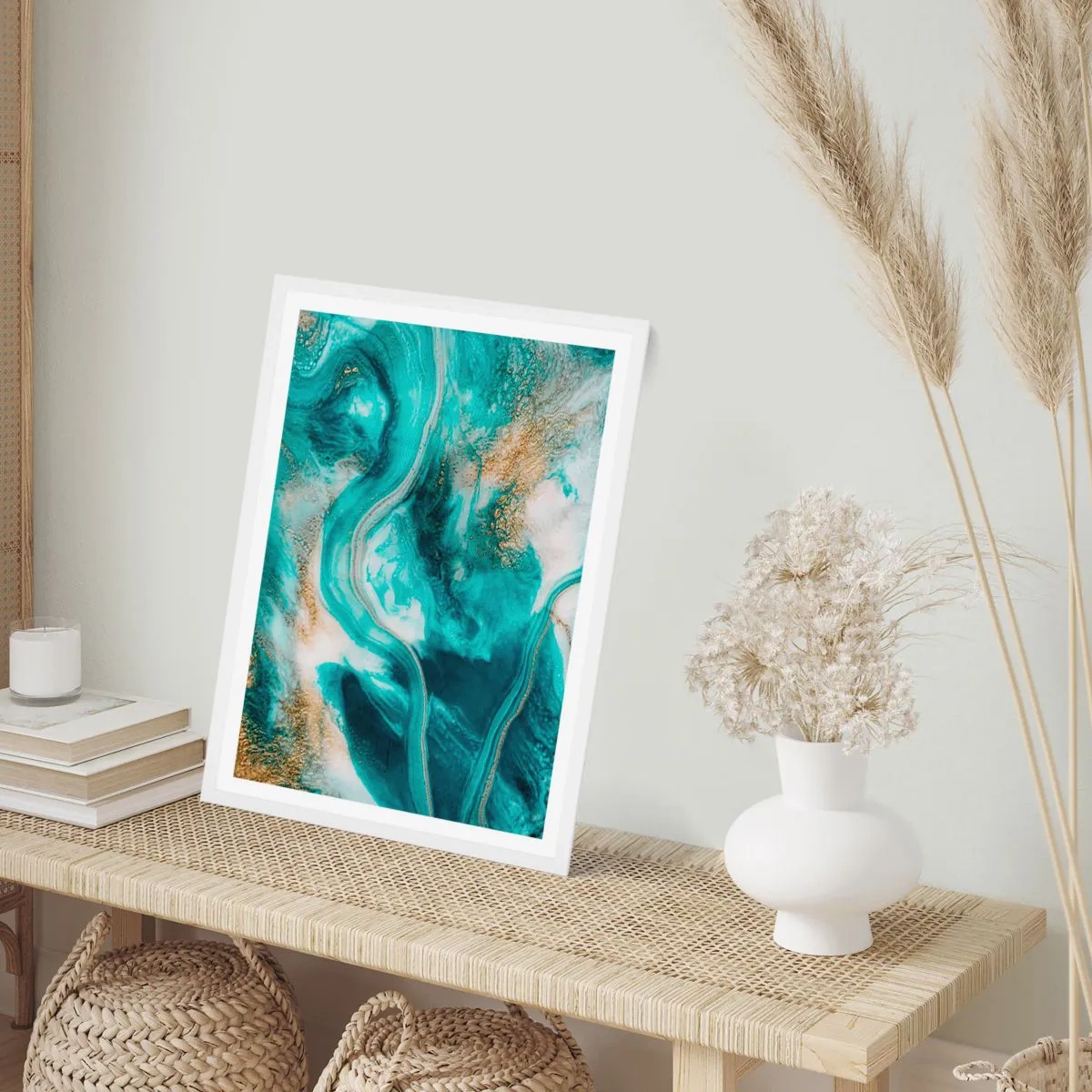 Póster en marco blanco - Río de oro - 50x70 cm