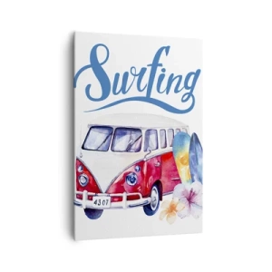 Cuadro sobre lienzo - Impresión de Imagen - Gráficos coloridos con un autobús y una temática de surf. - 70x100cm - Un clásico para los surfistas - Decoración de pared moderna para salón y dormitorio ARTTOR