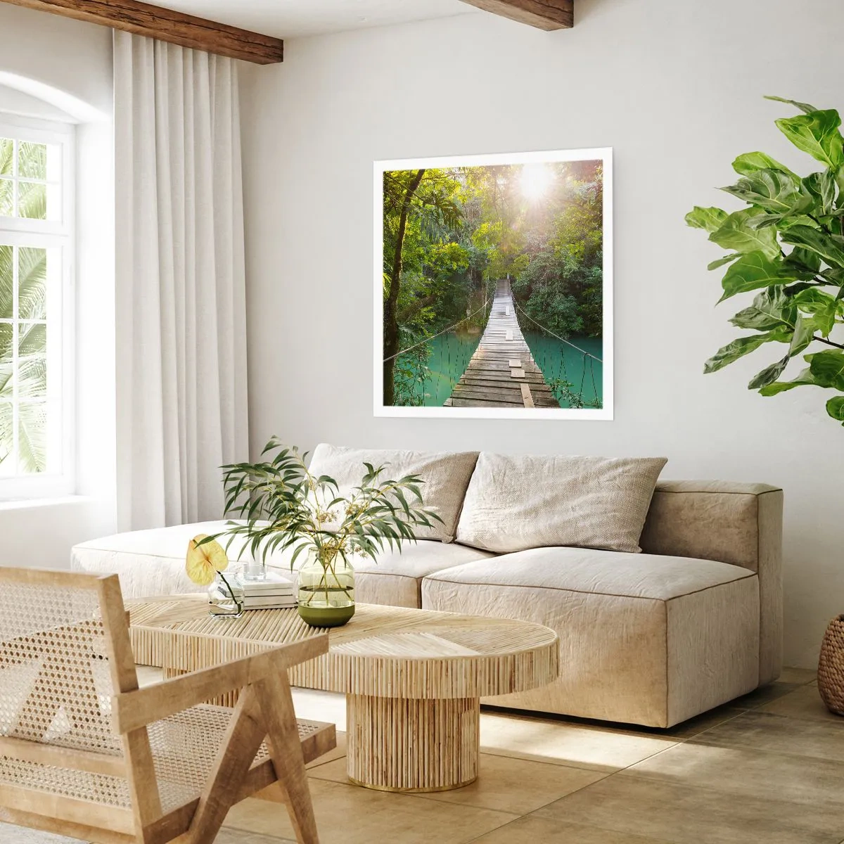 Póster - Sobre el agua azul hacia el bosque - 40x40 cm