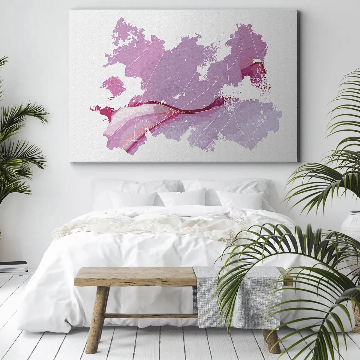 Cuadro sobre lienzo - Impresión de Imagen - Mapa del mundo abstracto en tonos rosa - 70x50cm - Mapa de un mundo rosa - Decoración de pared moderna para salón y dormitorio ARTTOR