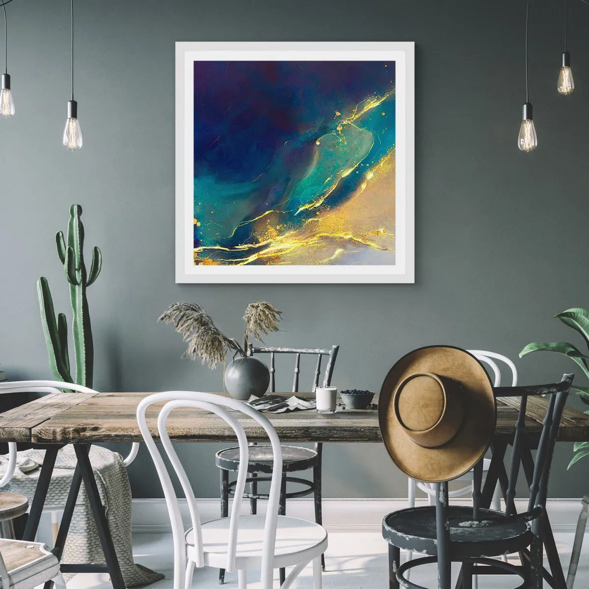 Póster en marco blanco - Inundación dorada - 30x30 cm