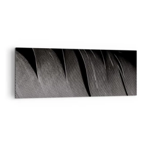 Cuadro sobre lienzo - Impresión de Imagen - Textura de plumas en blanco y negro en un estilo minimalista. - 140x50cm - Pluma - una construcción maravillosa - Decoración de pared moderna para salón y dormitorio ARTTOR