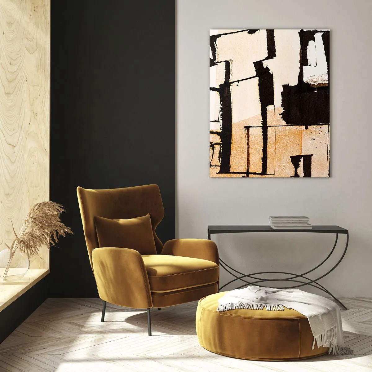 Cuadro sobre vidrio - Impresiones sobre Vidrio - Patrones geométricos en tonos marrones y beige. - 70x100cm - Aun así hay orden - Decoración de pared moderna para salón y dormitorio ARTTOR