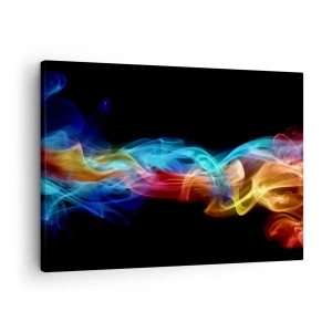 Cuadro sobre lienzo - Impresión de Imagen - Humo colorido sobre un fondo negro - 70x50cm - Una danza de nieblas de arco iris - Decoración de pared moderna para salón y dormitorio ARTTOR