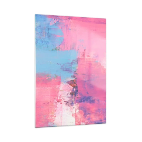 Cuadro sobre vidrio - Impresiones sobre Vidrio - Abstracción energética en tonos rosa y azul. - 50x70cm - Rosa, azul y una pizca de luz - Decoración de pared moderna para salón y dormitorio ARTTOR