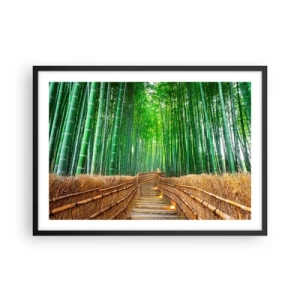 Póster en marco negro - Un camino en un denso bosque de bambú. - 70x50cm - La esencia de la naturaleza asiática - Decoración de pared moderna para salón y dormitorio ARTTOR