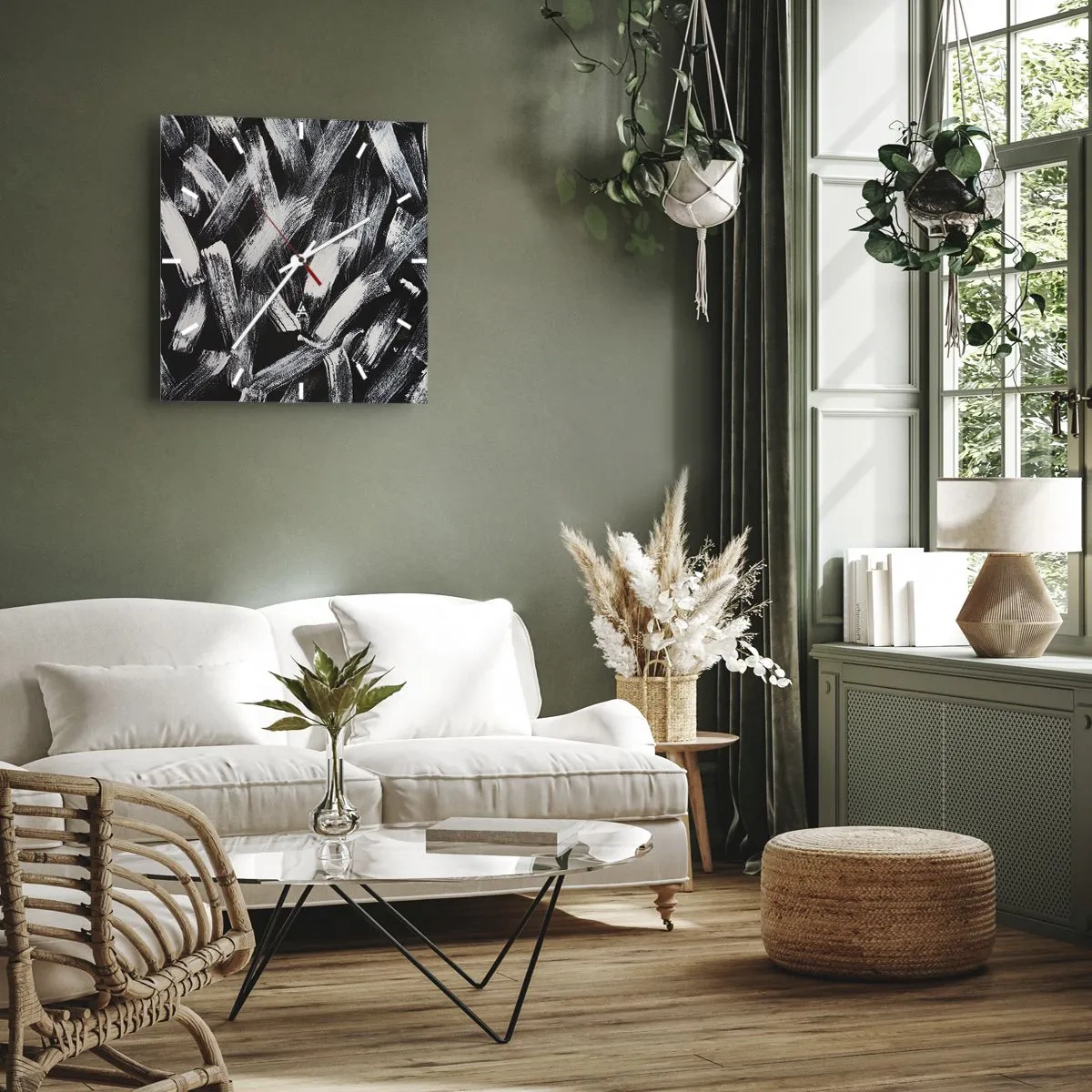 Reloj de pared - Reloj de vidrio - Abstracción en el espíritu industrial - 30x30 cm