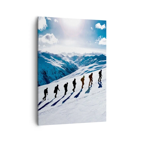 Cuadro sobre lienzo - Impresión de Imagen - Un grupo de montañeros subiendo una ladera nevada - 50x70cm - Equipo de conquistadores - Decoración de pared moderna para salón y dormitorio ARTTOR