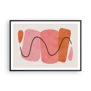 Póster en marco negro - Formas abstractas en tonos rosa y naranja. - 100x70cm - Suave movimiento de formas - Decoración de pared moderna para salón y dormitorio ARTTOR