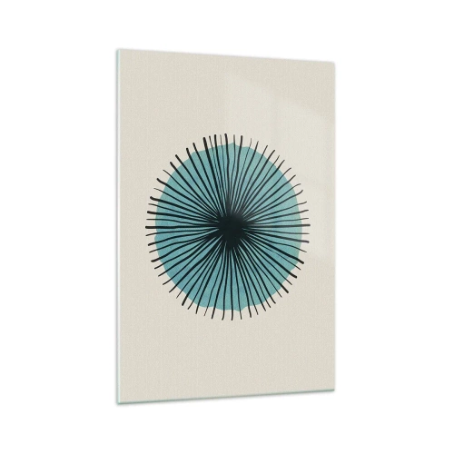 Cuadro sobre vidrio - Impresiones sobre Vidrio - Forma circular abstracta con rayos azules - 70x100cm - Radiante en azul - Decoración de pared moderna para salón y dormitorio ARTTOR
