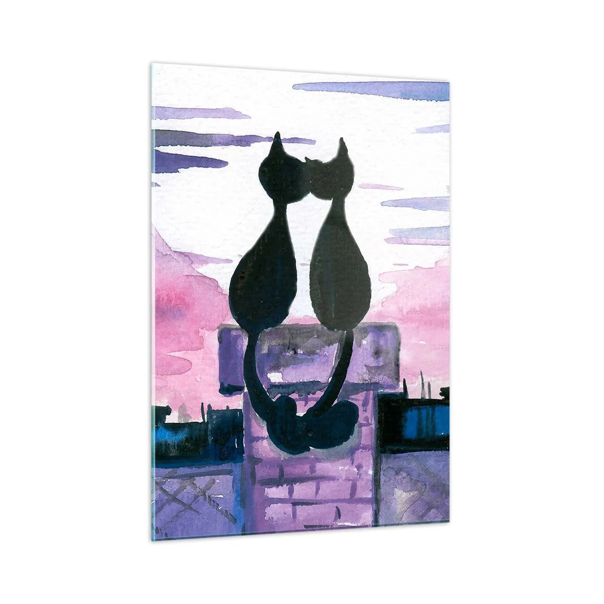 Cuadro sobre vidrio - Impresiones sobre Vidrio - Siluetas de dos gatos contra el sol poniente - 50x70cm - Cita bajo la luna - Decoración de pared moderna para salón y dormitorio ARTTOR