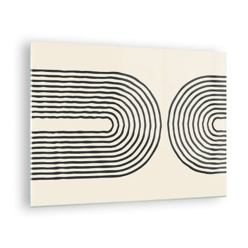 Cuadro sobre vidrio - Impresiones sobre Vidrio - Una pintura abstracta en blanco y negro que representa líneas en forma de arco. - 70x50cm - Próximamente... - Decoración de pared moderna para salón y dormitorio ARTTOR