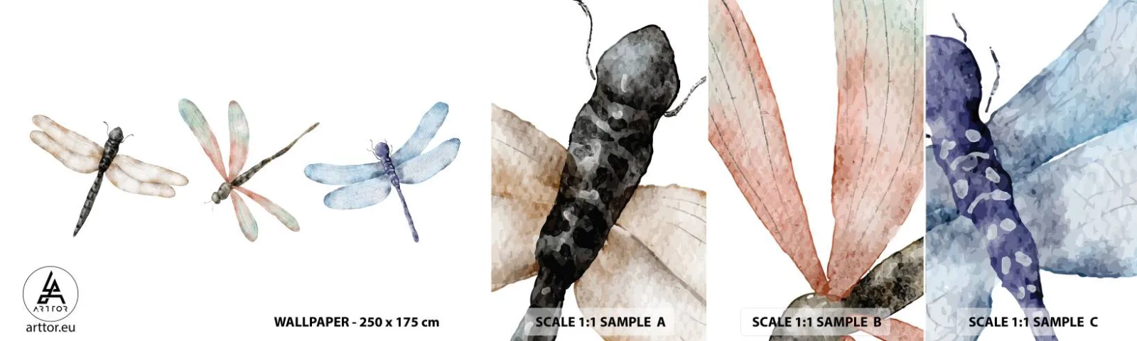 Muestra De Fotomural Standard Eco - Libélulas ingrávidas - insectos, minimalista, Pesado - 100x30 cm