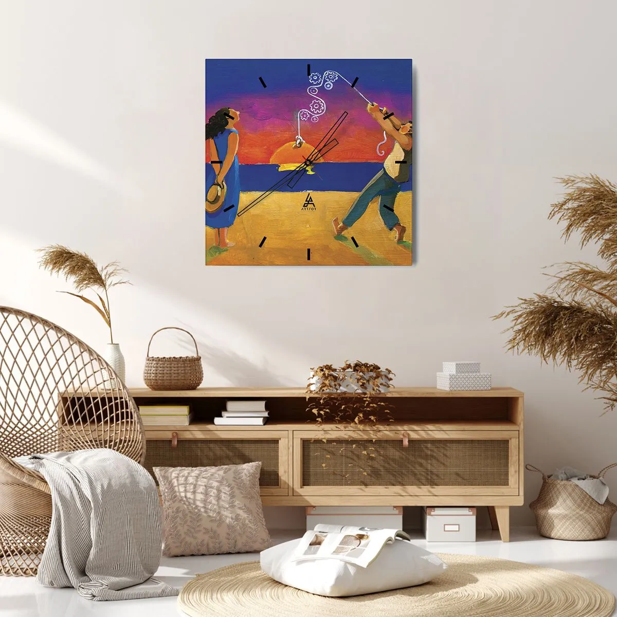 Reloj de pared - Reloj de vidrio - Figuras junto al mar al atardecer - 30x30cm - Mucho más que una estrella del cielo - Decoración de pared moderna para salón y dormitorio ARTTOR
