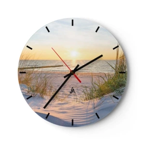 Reloj de pared - Reloj de vidrio - Playa de arena con pastos marinos al atardecer - 30x30cm - El sonido del mar, el canto de los pájaros, una playa virgen entre las dunas... - Decoración de pared moderna para salón, cocina y dormitorio ARTTOR
