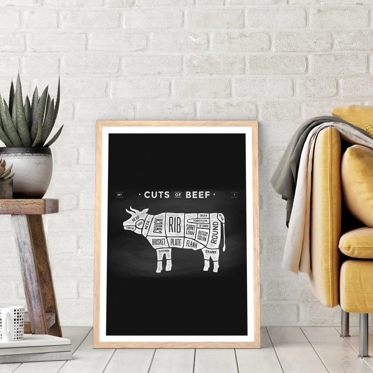 Póster en marco roble claro - Manual del carnicero - 70x100 cm