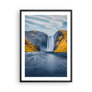 Póster en marco negro - Una cascada que fluye desde las montañas rodeadas de laderas doradas. - 50x70cm - Duración eterna, movimiento eterno - Decoración de pared moderna para salón y dormitorio ARTTOR