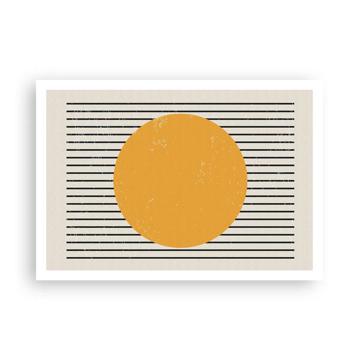 Póster - Un círculo amarillo sobre un fondo de líneas horizontales blancas y negras. - 100x70cm - El poder de la sencillez - Decoración de pared moderna para salón y dormitorio ARTTOR