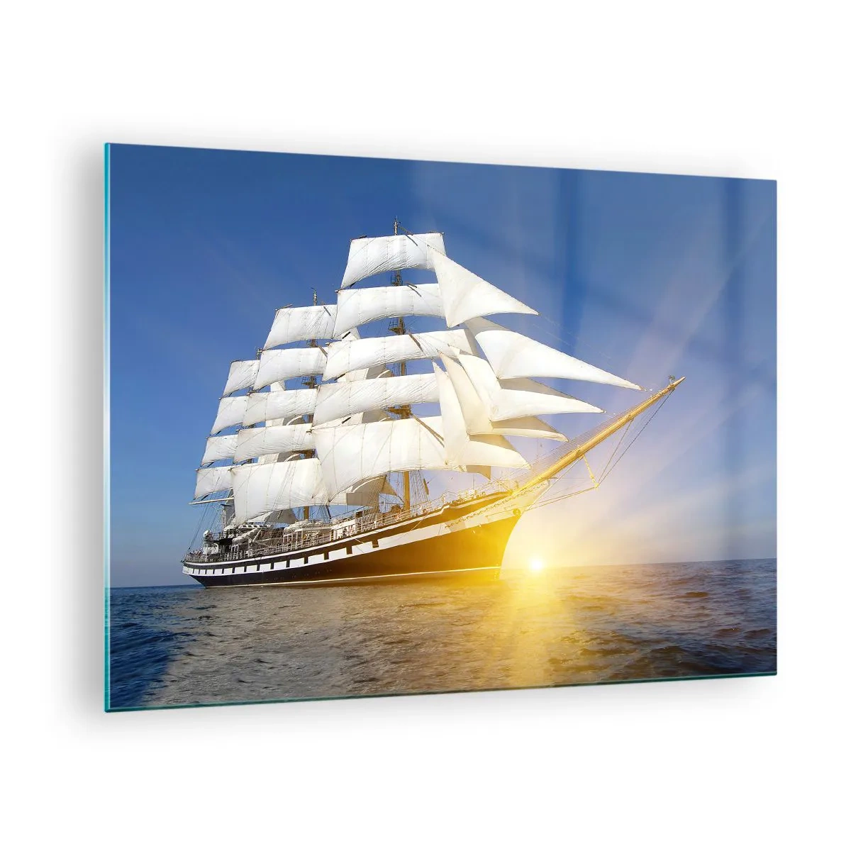 Cuadro sobre vidrio - Impresiones sobre Vidrio - Un velero iluminado por los rayos del sol en mar abierto. - 70x50cm - Su tiempo nunca pasará - Decoración de pared moderna para salón y dormitorio ARTTOR