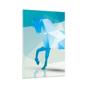 Cuadro sobre vidrio - Impresiones sobre Vidrio - Silueta geométrica de un caballo en tonos azules. - 70x100cm - Caballo geométrico en turquesa - Decoración de pared moderna para salón y dormitorio ARTTOR