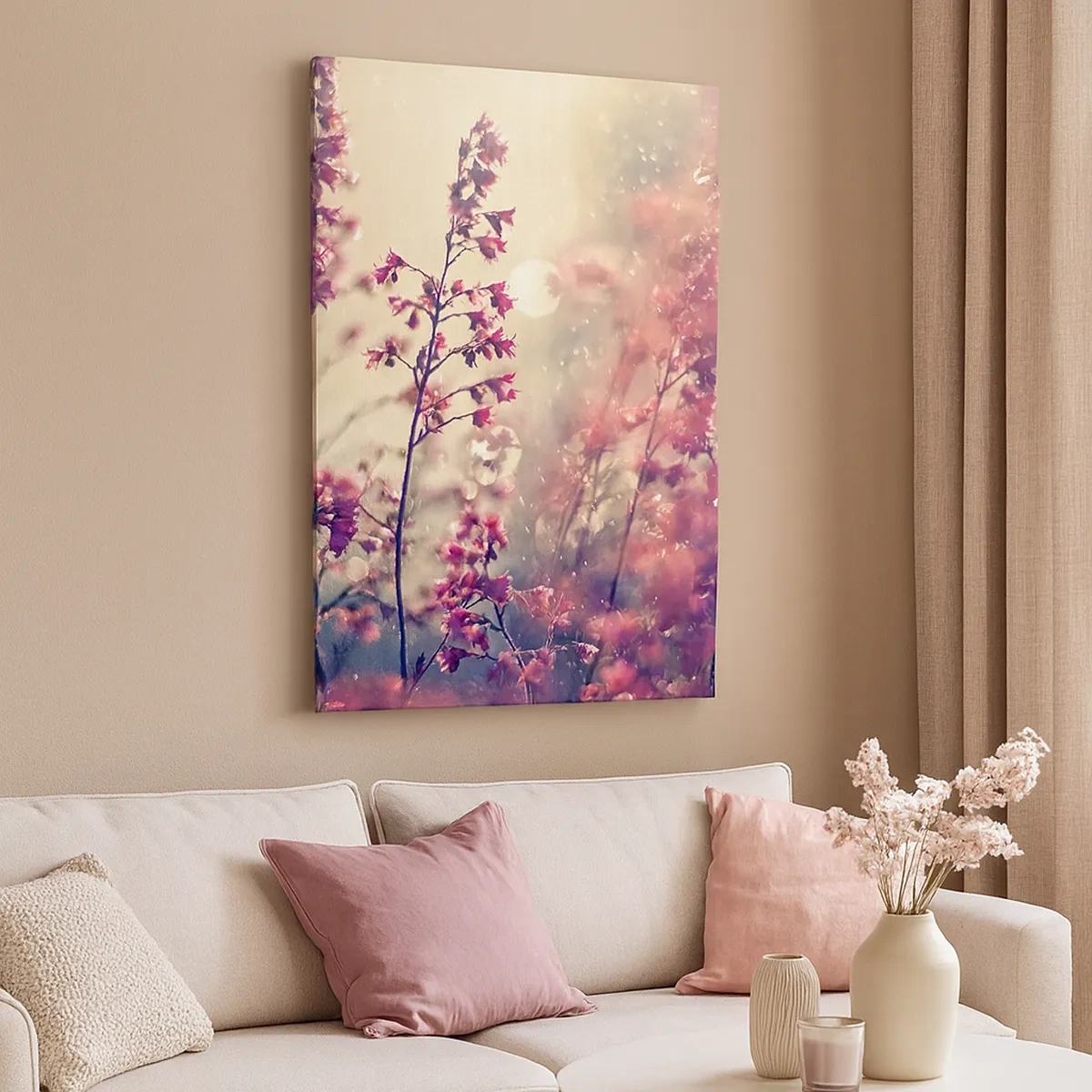 Cuadro sobre lienzo - Impresión de Imagen - Flores a la luz del sol con la naturaleza como telón de fondo - 50x70cm - Jardín secreto - Decoración de pared moderna para salón y dormitorio ARTTOR