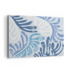 Cuadro sobre lienzo - Impresión de Imagen - Formas abstractas en tonos azules sobre un fondo blanco. - 120x80cm - Helechos azules - Decoración de pared moderna para salón y dormitorio ARTTOR