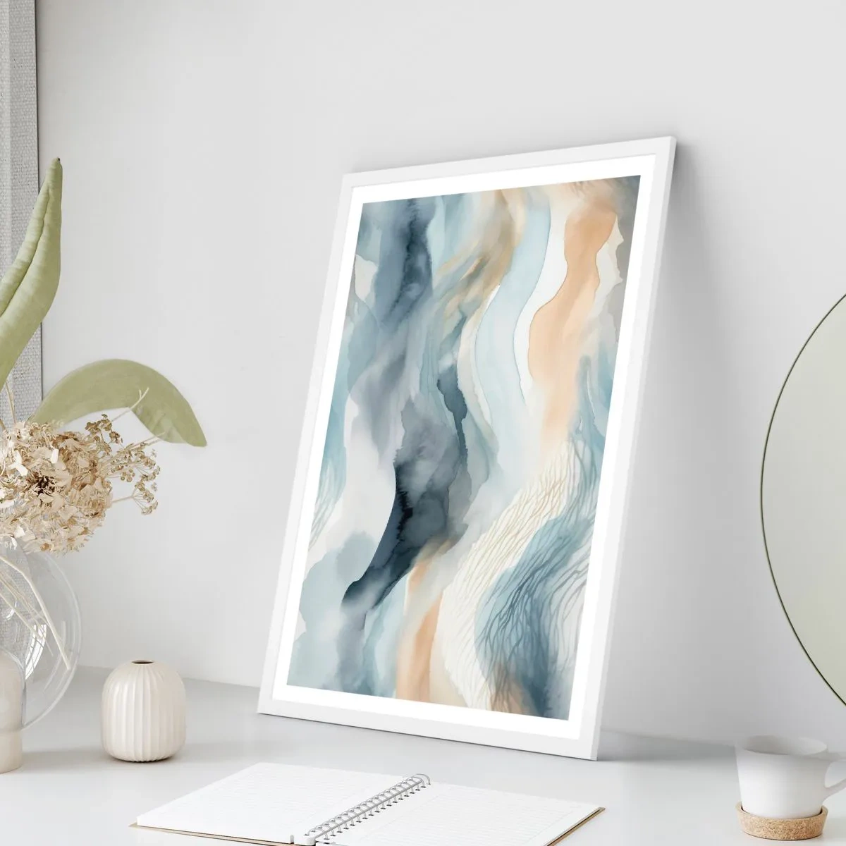 Póster en marco blanco - Abstracción de nieve y niebla - 70x100 cm