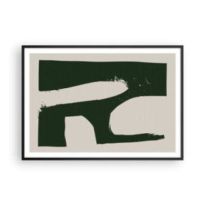Póster en marco negro - Abstracto minimalista en verde sobre un fondo claro - 100x70cm - Bahías de blanco - Decoración de pared moderna para salón y dormitorio ARTTOR