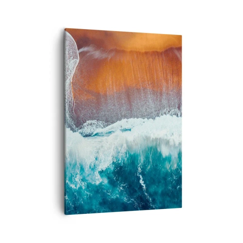 Cuadro sobre lienzo - Impresión de Imagen - Una vista de las olas del océano rompiendo en la playa dorada. - 50x70cm - Un toque de océano - Decoración de pared moderna para salón y dormitorio ARTTOR