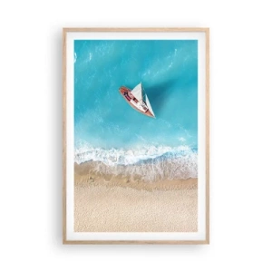 Póster en marco roble claro - Frontera celeste y dorada - 61x91 cm