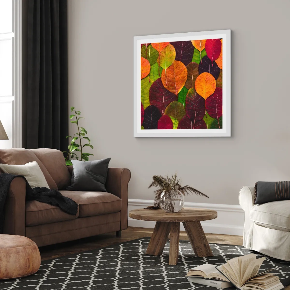 Póster en marco blanco - Mosaico de otoño - 40x40 cm