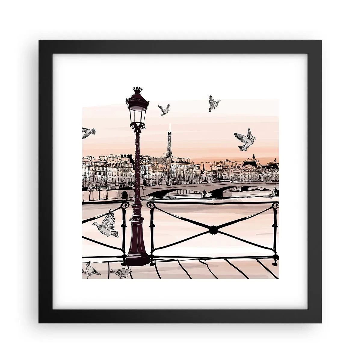 Póster en marco negro - Sobre los tejados de París - 30x30 cm