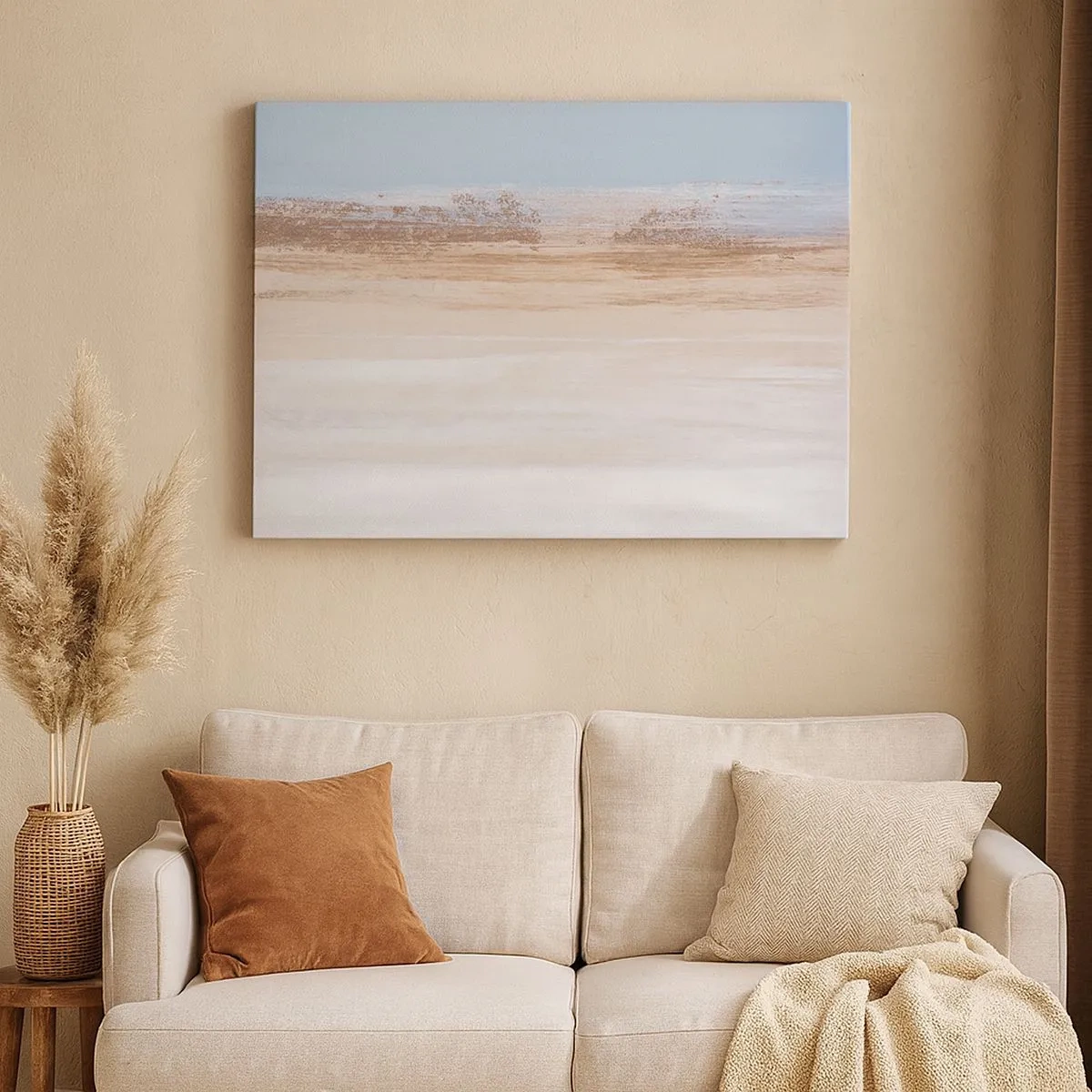 Cuadro sobre lienzo - Impresión de Imagen - Un paisaje sutil en tonos pastel de azul y beige. - 70x50cm - Paisaje ambiguo - Decoración de pared moderna para salón y dormitorio ARTTOR