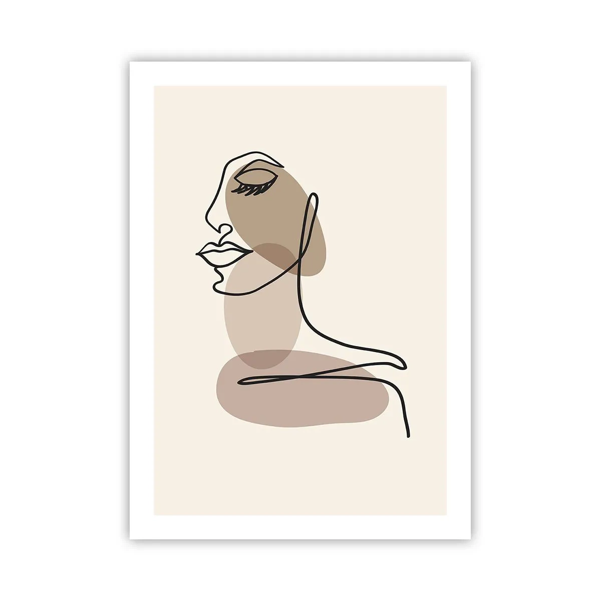 Póster - Un retrato minimalista de una mujer en tonos beige. - 50x70cm - Escucharse a sí misma - Decoración de pared moderna para salón y dormitorio ARTTOR