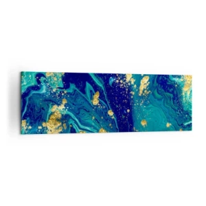 Cuadro sobre lienzo - Impresión de Imagen - Una composición abstracta con acentos azules, verdes y dorados. - 160x50cm - Pétalos de sol  - Decoración de pared moderna para salón y dormitorio ARTTOR