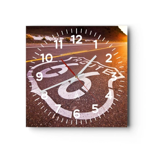 Reloj de pared - Reloj de vidrio - La famosa Ruta 66 - 40x40 cm