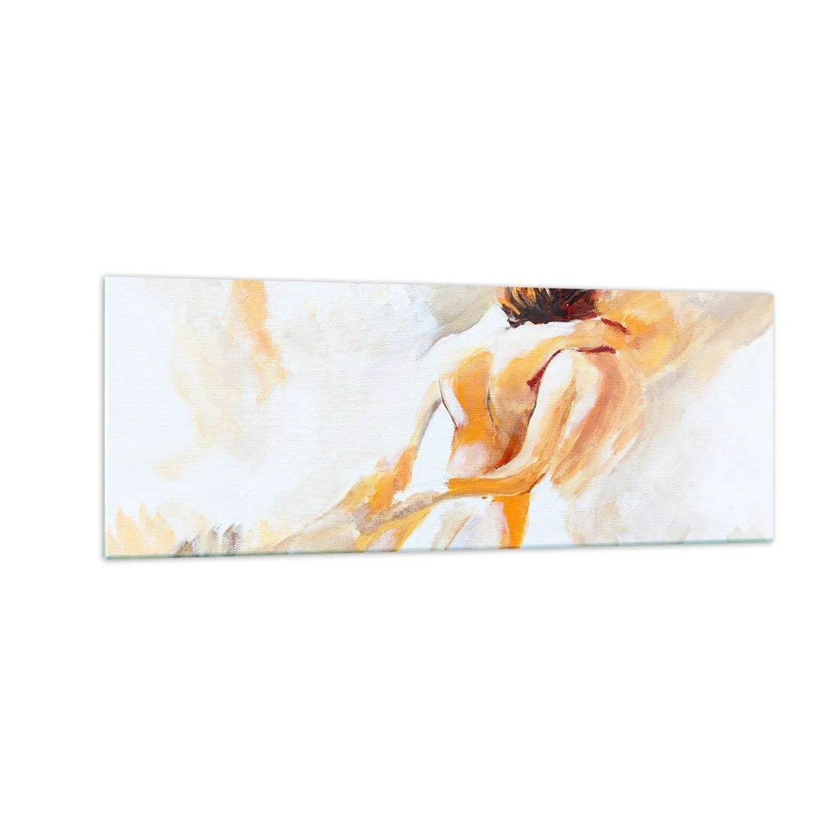 Cuadro sobre vidrio - Impresiones sobre Vidrio - Escena abstracta de un abrazo romántico. - 140x50cm - En un cielo de cercanía - Decoración de pared moderna para salón y dormitorio ARTTOR