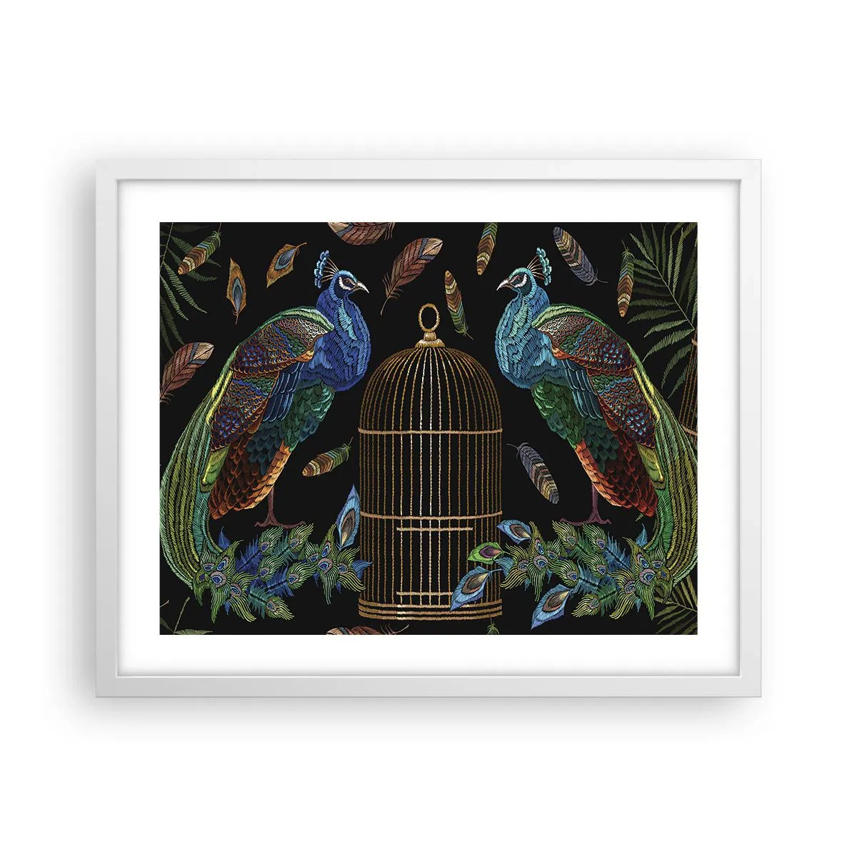Póster en marco blanco - Con plumajes reales - 50x40 cm
