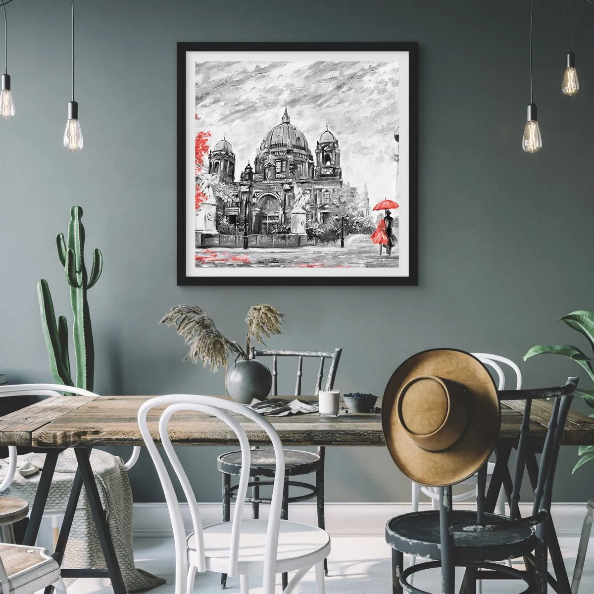 Póster en marco negro - Reunión en Berlín - 50x50 cm