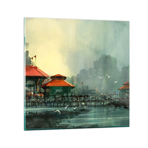 Cuadro sobre vidrio - Impresiones sobre Vidrio - Un día soleado en el puerto - 40x40 cm