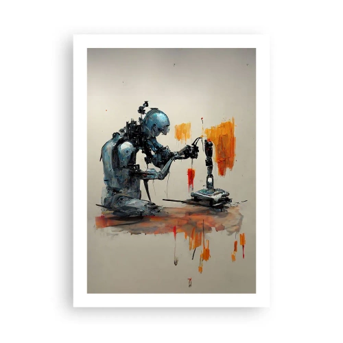 Póster - Un robot cibernético en el acto de crear arte. - 50x70cm - Próximamente... - Decoración de pared moderna para salón y dormitorio ARTTOR